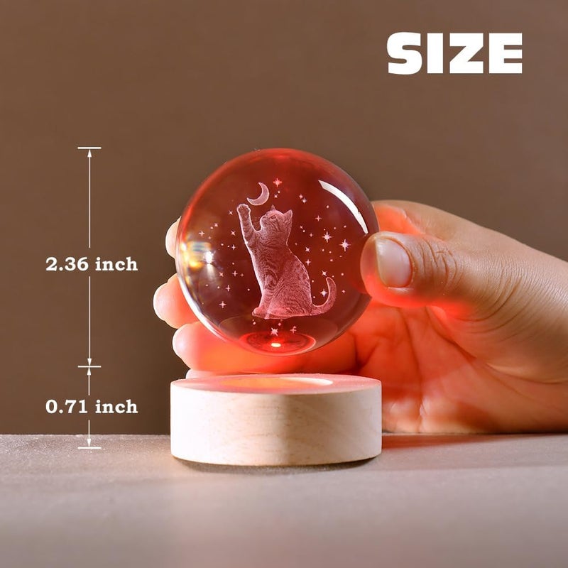 ZRENJHUS 3D Cat Gifts for Women 60mm Crystal Ball Cat Lovers Gift Decor Cat Themed Gifts Lamp Glass Ball for Birthday Mothers Day Christmas Birthday - Image 5